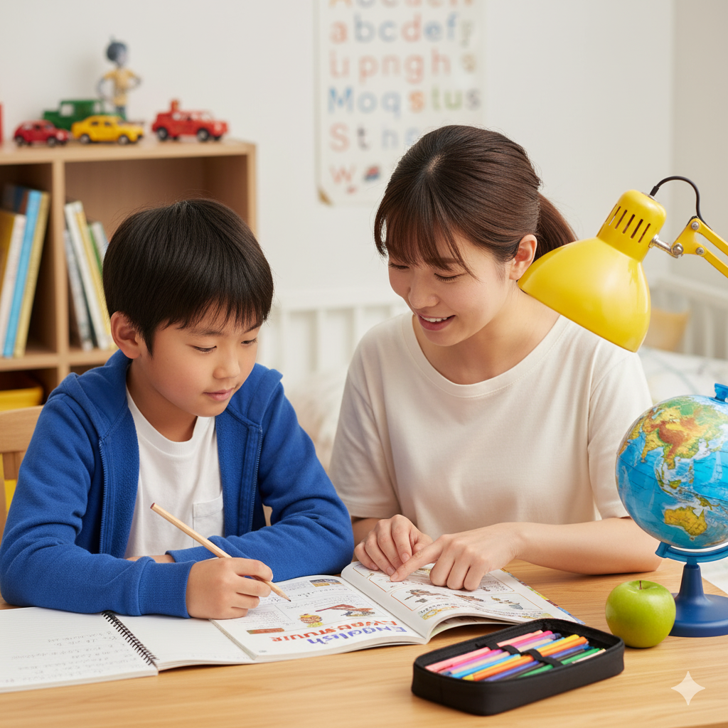 学校帰りにナニーが迎えに行き、宿題を一緒に確認。
その後は英語での会話や読書を取り入れ、自然に英語学習をサポート。スポーツの習い事送迎も対応しています。